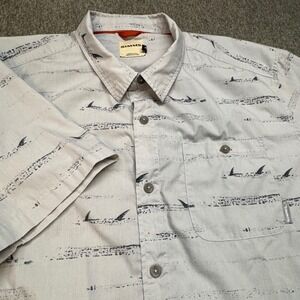 Simms Tailsout Short Sleeve Gray Fish Print‎ Mens XL Shark Fin Fishing Outdoors